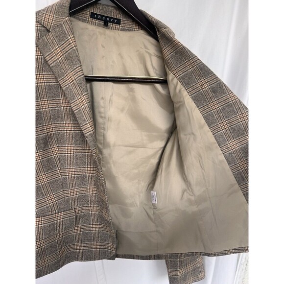 Theory Brown Plaid Wool Blend Blazer Jacket Size 4 Preppy Academia Office Work - Picture 6 of 8
